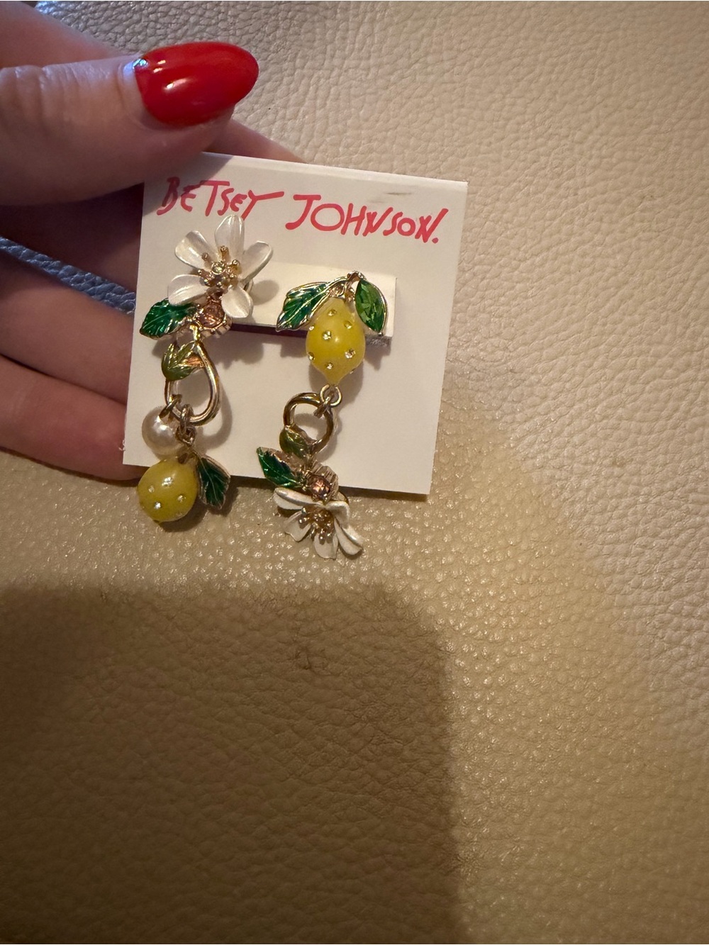 Betsey Johnson Lemon Blossom Dangle Earrings in Yellow, White & Green